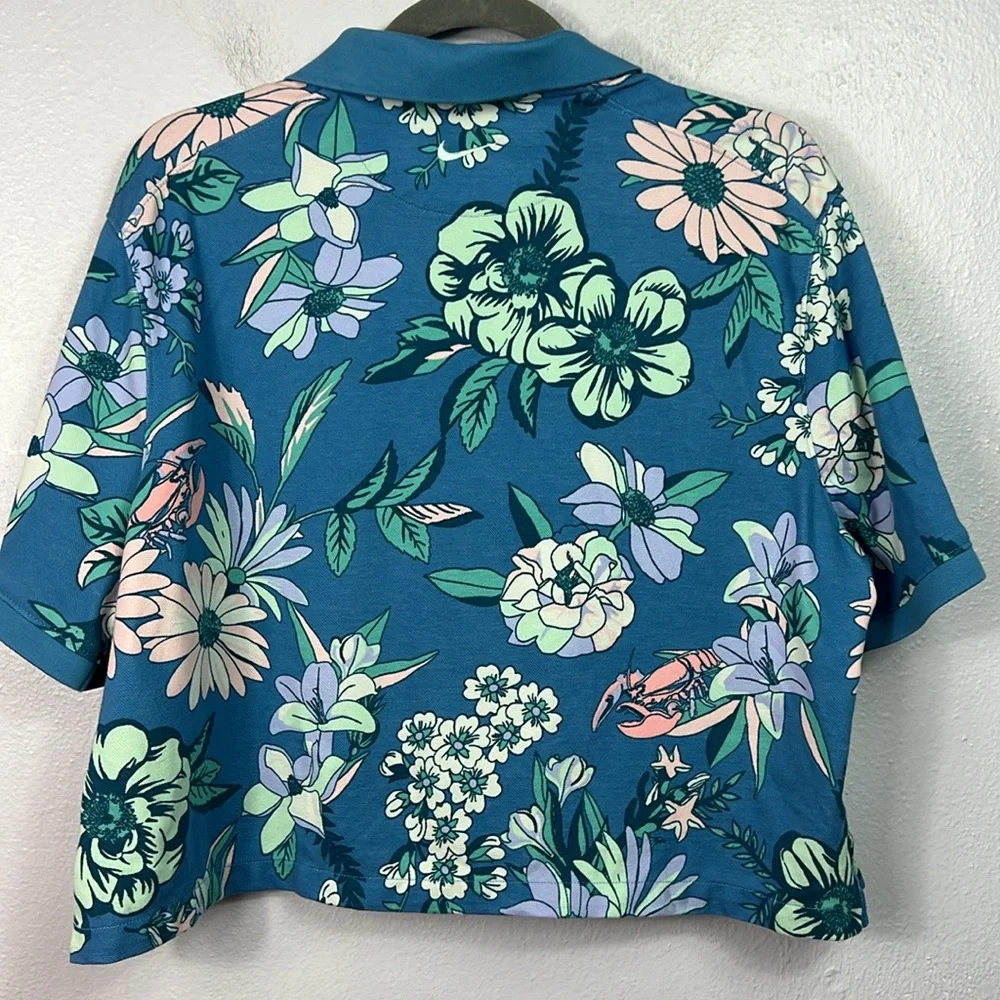 Nike Dri Fit Blue Tropical Floral Short Sleeve Crop Polo Large - Picture 8 of 8